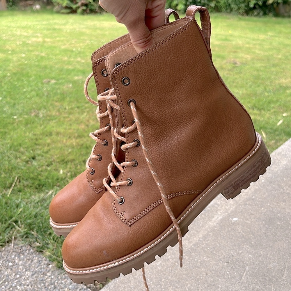 Madewell Chestnut Brown Lace-Up Leather Combat Boots
